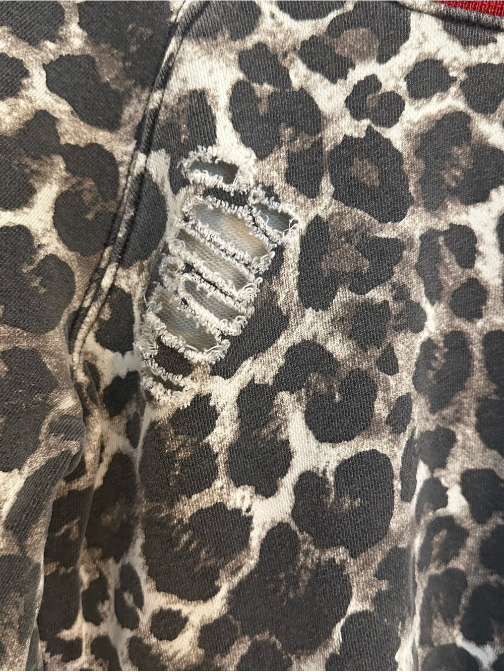 Pam & Gela Gray Leopard-Print Crewneck with Red & Navy Trim - Picture 5 of 5